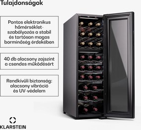 Klarstein Shiraz 24 Duo, borhűtő, 2 zóna, 75 l/24 palack, 5-18 °C, érintésvezérlés
