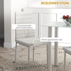 HOMCOM Étkezőgarnitúra, étkezőasztal 4 székkel, modern design, üvegasztal, fehér