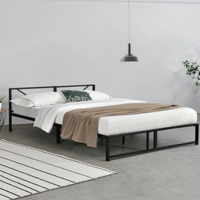 [en.casa] Fémkeretes ágy Meran, 180 x 200 cm, acél, fekete, 2 személyes, ágyráccsal