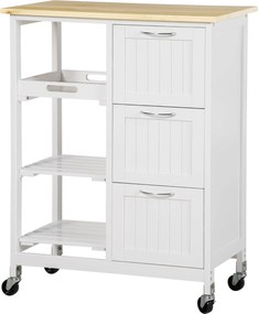 HOMCOM Konyhai Kocsi 3 Fiókkal, Konyhai Kocsi 3 Szinttel, Tároló Kocsi Munkafelülettel, Fehér, 67 x 37 x 85 cm | Aosom