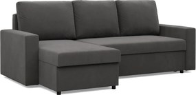 Zeus sarokkanapé, 2 ágyneműtartóval, egyenes kartámasz, szövet anyag, univerzális oldal, hab töltet, szürke