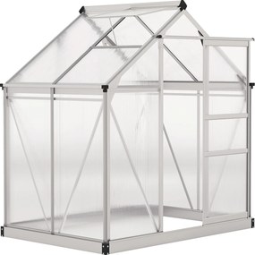 Outsunny alumínium üvegház 2,51 m² — 190 x 132 x 201 cm, horganyzott alap, tetőszellőző, tolóajtó, 4 mm UV-álló polikarbonát panelek — kültéri kertész