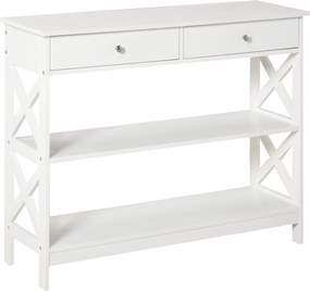 HOMCOM Előszobai Konzoltábla 2 Fiókkal és 2 Alsó Polccal - Modern Bútor, Emelt Alap, Felborulásgátló, 100x30,5x80 cm, Fehér | Aosom