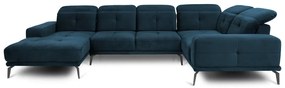 Sötétkék bársony sarokkanapé (jobb oldali-U alakú) Neviro – ELTAP