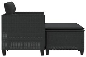 2 személyes fekete polyrattan kerti kanapé zsámollyal