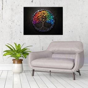 Üveg kép – Fa színes szívekkel (70x50 cm)