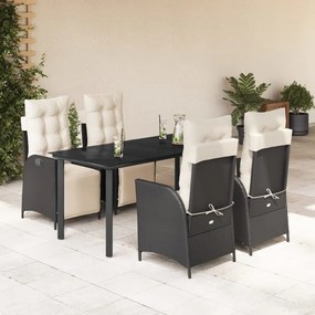 5 részes fekete polyrattan kerti étkezőgarnitúra párnákkal