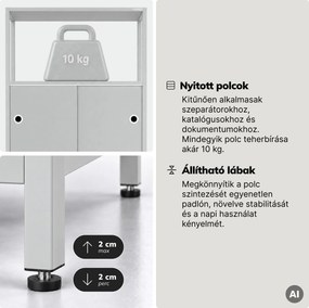 Iratrendező polc zárható szekrénnyel, irodai, nyitott polcok, fém szürke, 800x2200x400 mm: ARIEL
