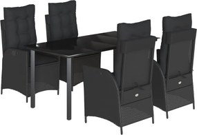 vidaXL 5 részes fekete polyrattan kerti étkezőgarnitúra párnákkal