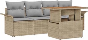 vidaXL Kerti Kanapé Szett tárolóval 5 pcs Bézs Poli rattan