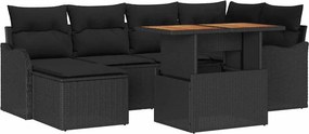 vidaXL Kerti Kanapé Szett tárolóval 7 pcs Fekete Poli rattan