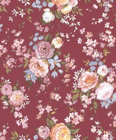 Parato Cristiana Masi Blooming Garden 11 Roseto bordó-kék virágos vlies tapéta – 8312