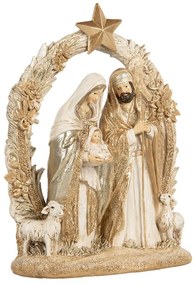 Betlehem életkép Szentcsalád 19x7x24 cm Bézs Arany ünnepi dekoráció