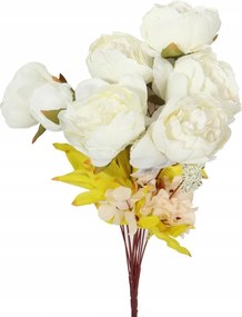 Mesterséges Fehér Bazsarózsa Csokor Kiegészítőkkel 13 Ág 55 cm Asztaldísz