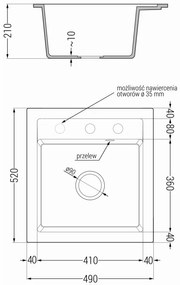 Mexen Vito, 1 kamrás gránit mosogató 490x520x210 mm és Aster mosogató csaptelep, fekete foltos, 6503-76-73450-57-G