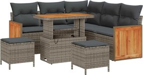 vidaXL Kerti Kanapé Szett 8 pcs Szürke Poli Rattan és Porfestett Acél