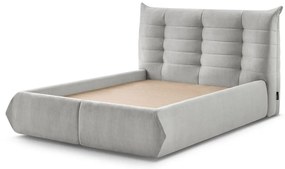 Világosszürke kárpitozott franciaágy tárolóhellyel, ágyráccsal 160x200 cm Clothilde – Bobochic Paris