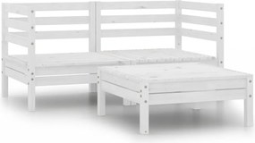 vidaXL 3 részes fehér tömör fenyőfa kerti bútorgarnitúra