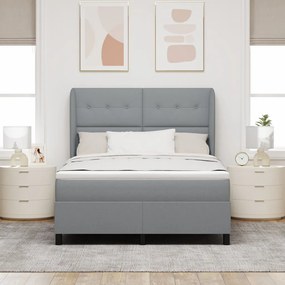 Boxspring Ágy Mattal - Világosszürke, 140x200 cm, Szövet