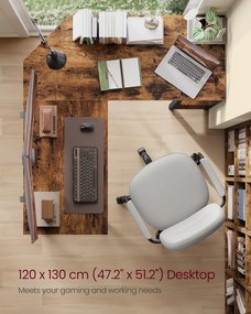 Számítógépasztal, L-alakú sarokasztal, 120 x 130 x 76 cm, rusztikus barna és fekete