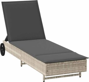 vidaXL világosszürke polyrattan napozóágy kerekekkel és párnával