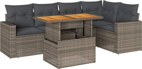 vidaXL 6 részes szürke polyrattan kerti ülőgarnitúra párnákkal