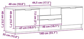 TV Szekrény - Fekete tölgy - 140x35x40 cm - Műanyagból készült