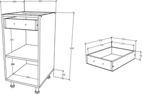 Benita 1 fiókos Alsó konyhaszekrény Fehér 40x50x80 cm