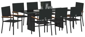 Kert étkező szett 9 pcs Fekete 190 x 80 x 75 cm polirattan