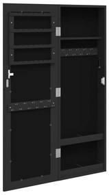 fekete falra szerelhető tükrös ékszerszekrény 30x8,5x90 cm