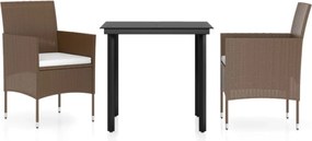 vidaXL 3 részes barna és fekete kerti étkezőgarnitúra párnákkal