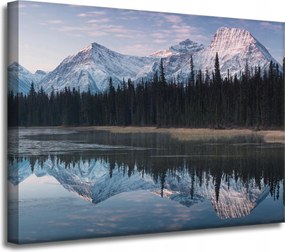 Vászonkép Tópart Víz Erdők Hó hegyek 40x30 cm