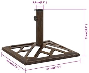 vidaXL bronzszínű öntöttvas napernyőtalp 44 x 44 x 31 cm