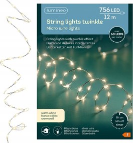 Karácsonyfa fényfüzér Micro 756 LED-es karácsonyfa drót Meleg fehér 12m