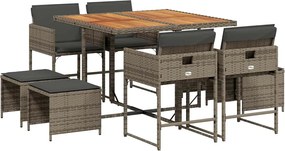 vidaXL 9 részes szürke polyrattan kerti étkezőgarnitúra párnával