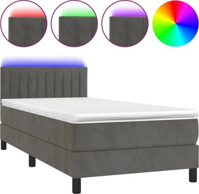 vidaXL sötétszürke bársony rugós és LED-es ágy matraccal 90x190 cm