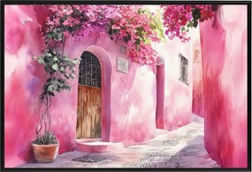 Poszter Keret Alumínium Város Utca Sikátor Ajtó Virágok Marokkó 60x40