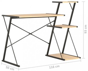 fekete és tölgyszínű íróasztal polccal 116 x 50 x 93 cm