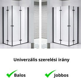 Stuxi Verona Duo Black 80x100 aszimmetrikus két csuklóajtós zuhanykabin 6 mm vízlepergető üveggel, fekete