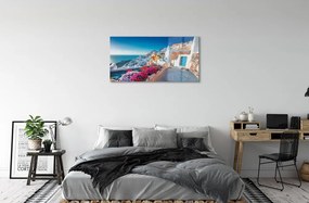 Üvegképek Épületek Görögország tenger virág 125x50 cm