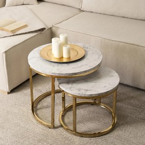 Dohányzóasztal szett márvány hatású felülettel arany kivitelben – OLIS