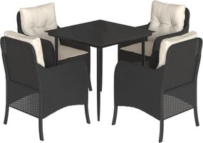 vidaXL 5 részes fekete polyrattan kerti étkezőgarnitúra párnákkal