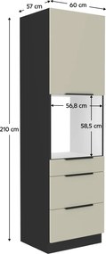 Magas szekrény beépített sütőhöz, kasmír/fekete, ARAKA 60 DPS-210 3S1F