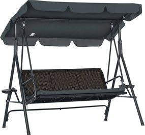 Outsunny 3-Fős Kerti Hintapad Állítható Napernyővel 2 Kupa Tartóval 2 Tálcával és Acél Váz, 320 kg Teherbírás, Teraszra és Pavilonba, 204x112x150 cm,