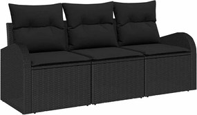 vidaXL Kerti Kanapé Szett párnával 3 pcs Fekete Poli rattan