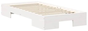 Földi ágykeret tárolóval Fehér 90 x 190 cm Tömör fenyőfa