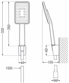 Mexen tartozékok - 1 pontos kézizuhany készlet R-54, króm-fekete, 785545052-17