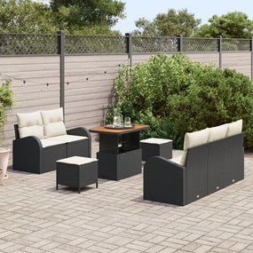 8 darabos Kerti Kanapé Szett Párnákkal Fekete Poli Rattan Akácos, 2-Személyes Kerti Kanapé Tárolással &amp; Párnákkal Fekete Poli Rattan, 3 darabos Kerti Étkező Szett Párnákkal Fekete Poli Rattan Akácos