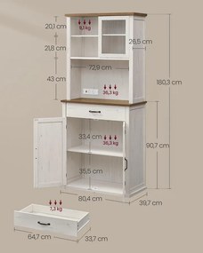 VASAGLE LED-es Konyhaszekrény Elosztóval, 3 Ajtóval és Fiókkal, LIRY, Rusztikus Fehér és Mézbarna