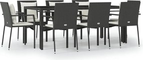 vidaXL 9 részes fekete polyrattan kerti étkezőgarnitúra párnákkal